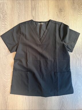 Mandala Black V-Neck Scrub Top